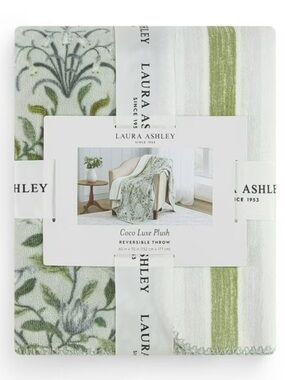 New! Laura Ashley Coco Luxe Plush Reversible Throw Blanket, 60in x 70in, Sage